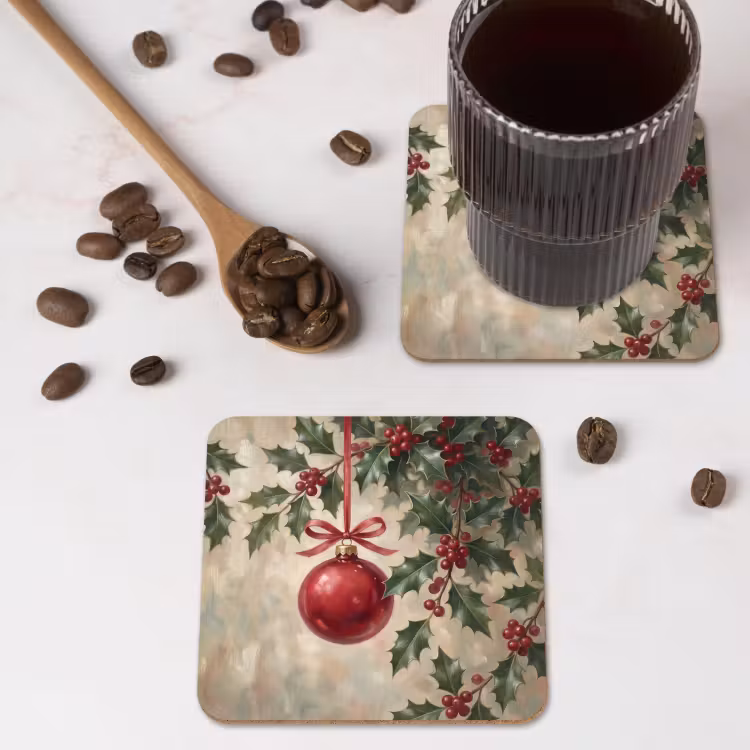 Onderzetter - Kerstbal - Hulst - Rood — 4