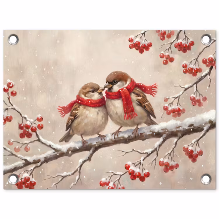 Tuinposter - Vogels - Winter - Rood