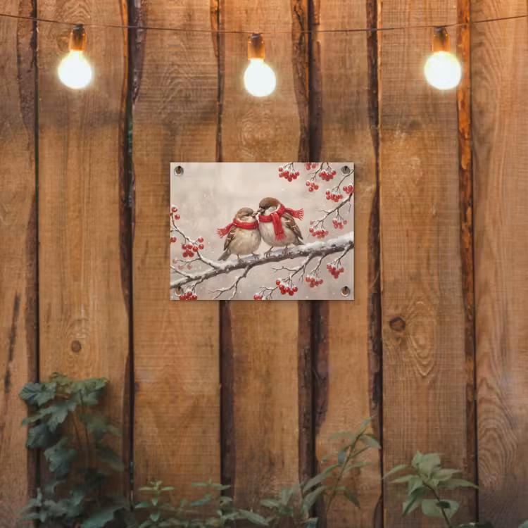 Tuinposter - Vogels - Winter - Rood — 2