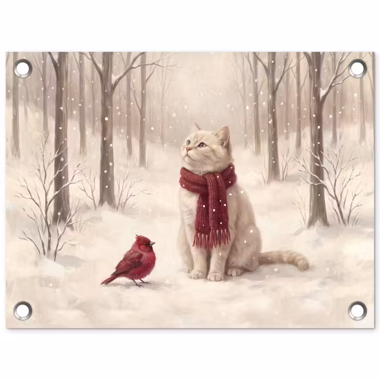 Tuinposter - Kat - Vogel - Winter