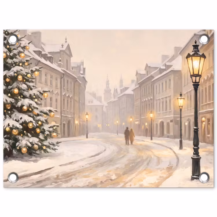 Tuinposter - Besneeuwde straat - Kerst