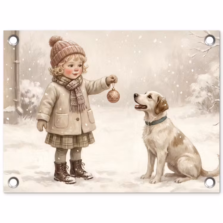 Tuinposter - Kind - Hond - Sneeuw