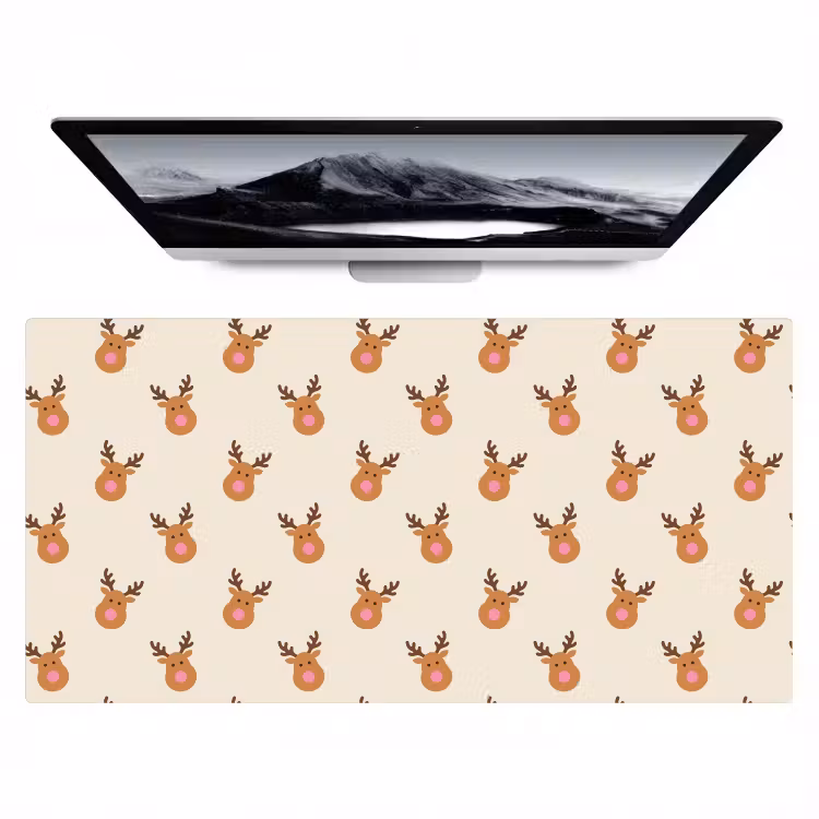 Bureau onderlegger - Rendieren - Kerst - Crème - Roze