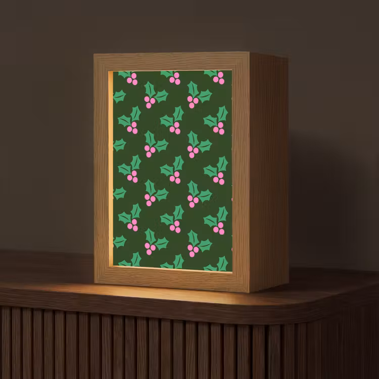 Gepersonaliseerde Lightbox - Hulst - Groen - Roze - Kerst — 1
