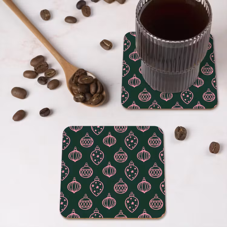 Onderzetter - Kerstbal - Roze - Groen — 4