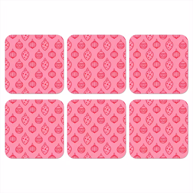 Onderzetter - Kerstbal - Roze - Rood — 1