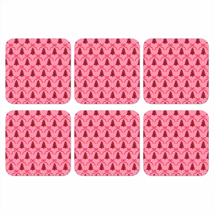 Onderzetter - Kerst - Rood - Roze - Strik — 1