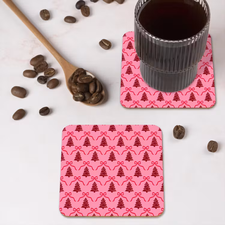 Onderzetter - Kerst - Rood - Roze - Strik — 4