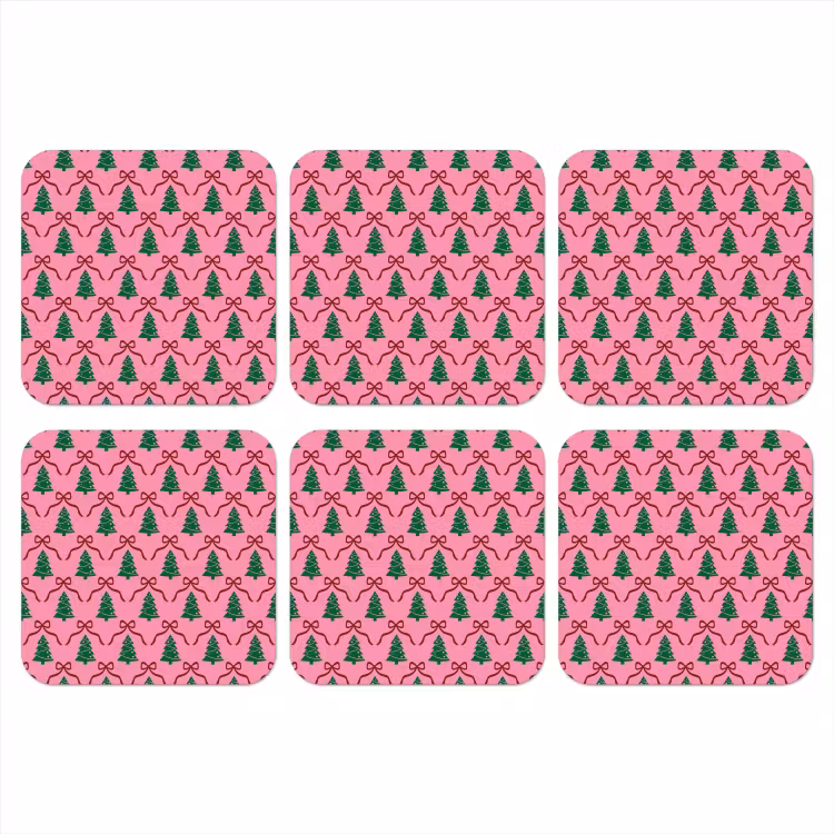 Onderzetter - Kerst - Roze - Rood - Strik — 1
