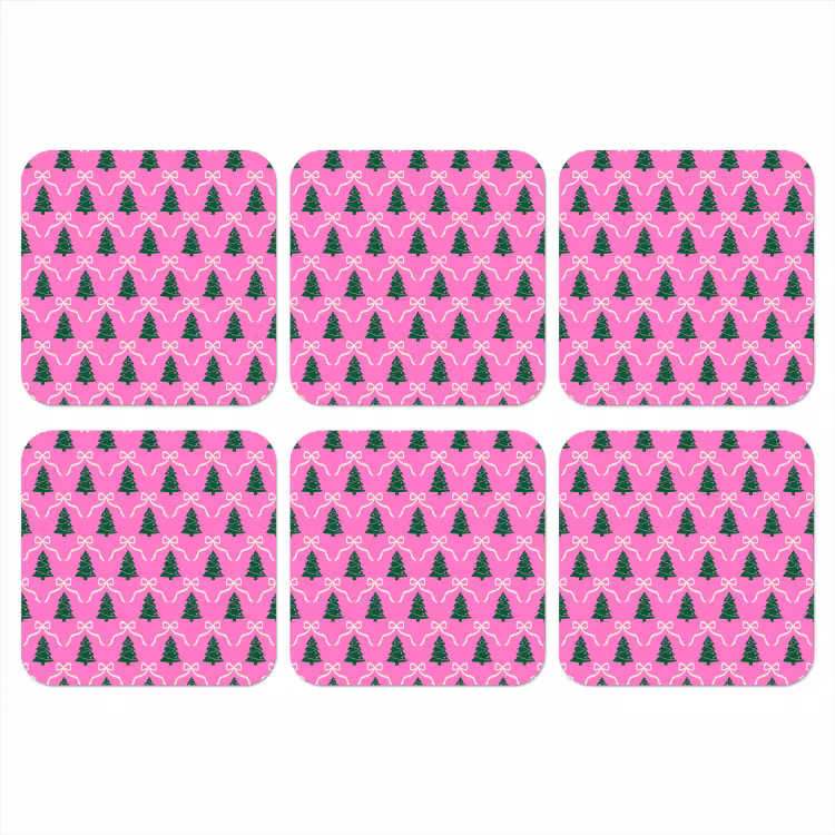 Onderzetter​ - Kerst - Roze - Wit - Strik — 1