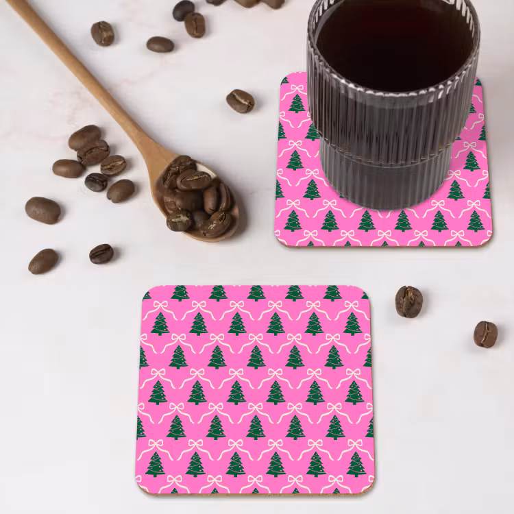 Onderzetter​ - Kerst - Roze - Wit - Strik — 4
