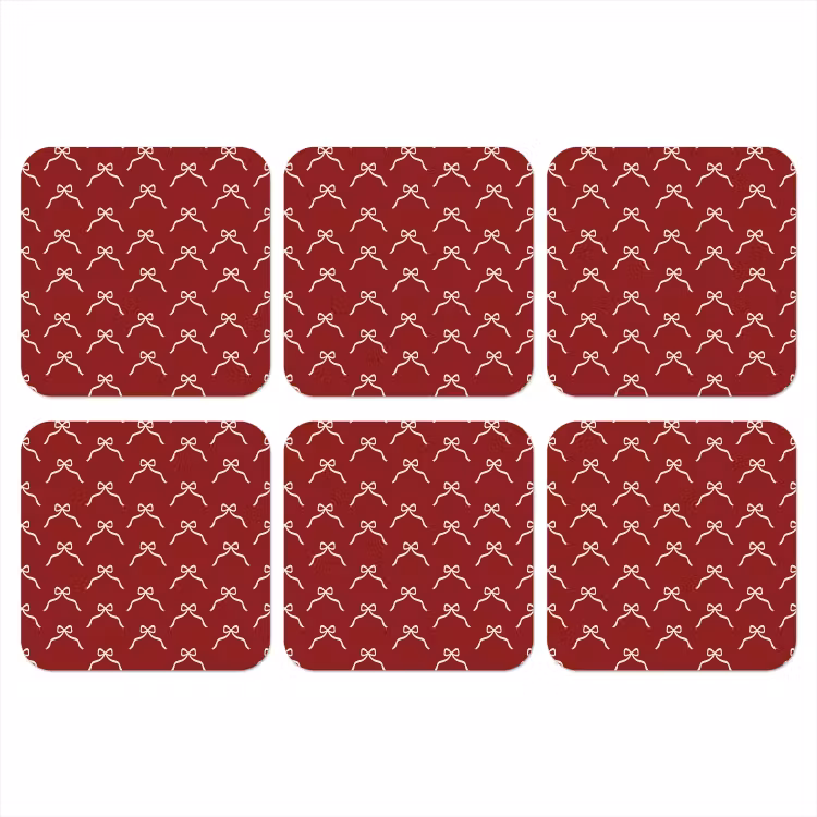 Onderzetter - Strik - Kerst - Rood - Wit — 1