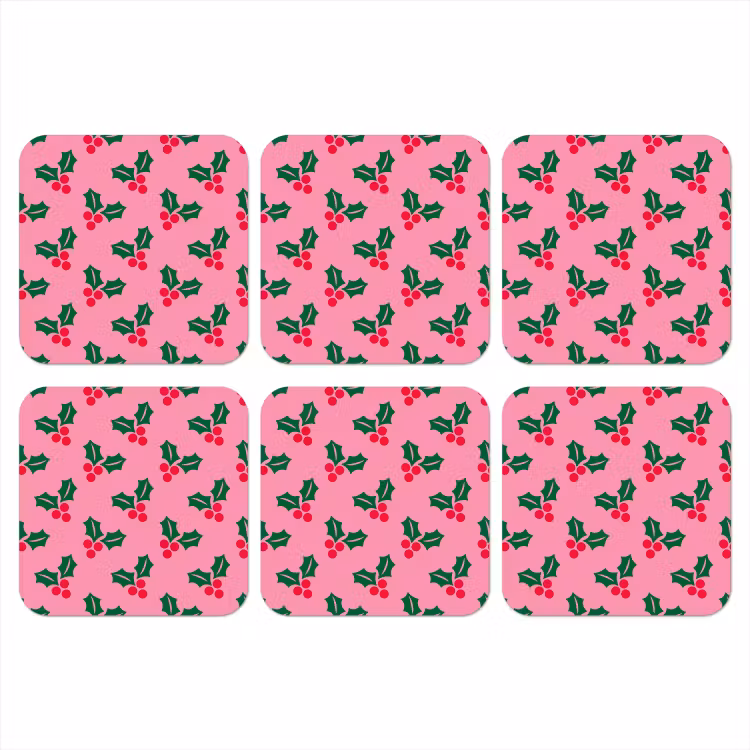 Onderzetter​ - Hulst - Kerst - Roze — 1