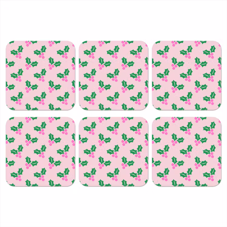 Onderzetter​ - Kerst - Hulst - Roze — 1