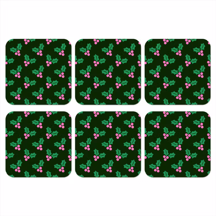 Onderzetter - Hulst - Groen - Roze - Kerst — 1