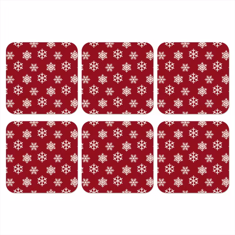 Onderzetter​ - Sneeuwvlok - Rood - Wit - Kerst — 1