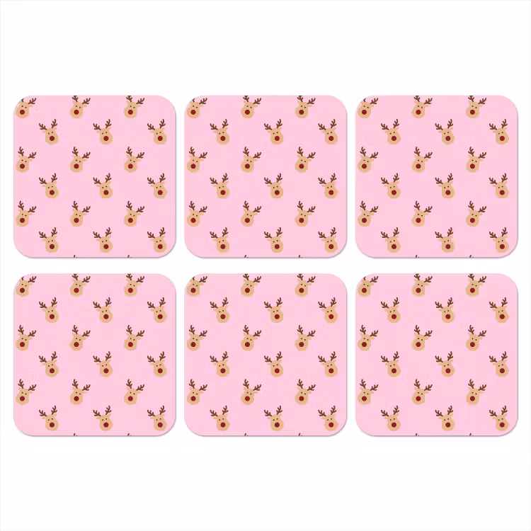 Onderzetter - Rendieren - Kerst - Roze — 1