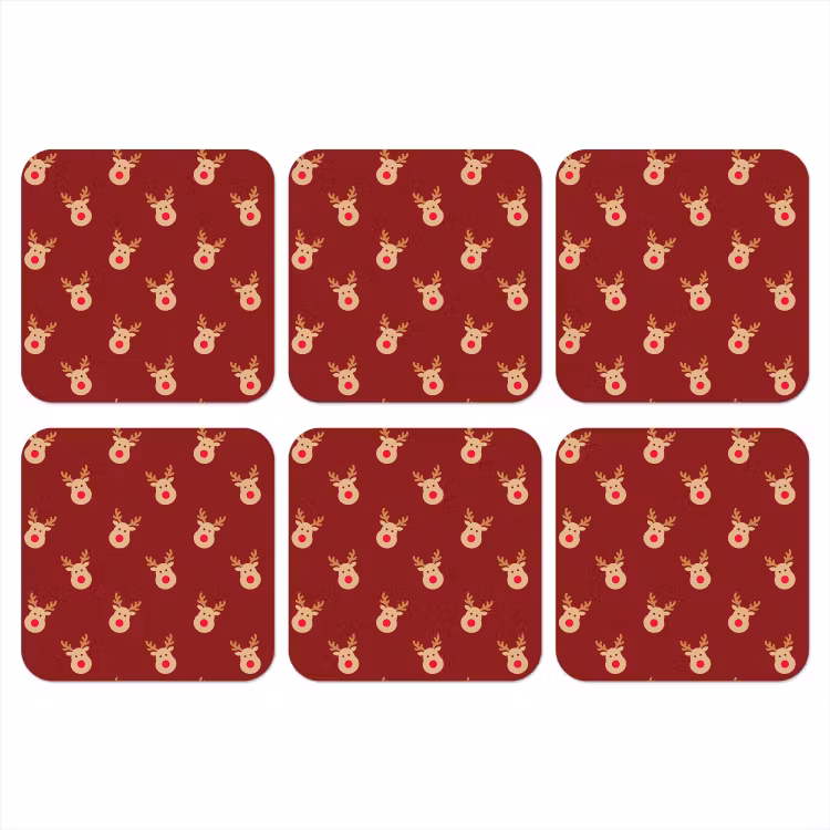 Onderzetter​ - Rendieren - Kerst - Rood - Bruin — 1