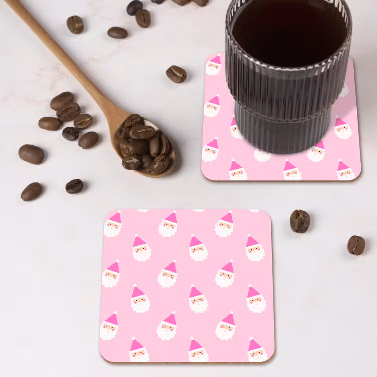 Onderzetter​ - Kerstman - Kerst - Roze - Pastel — 4
