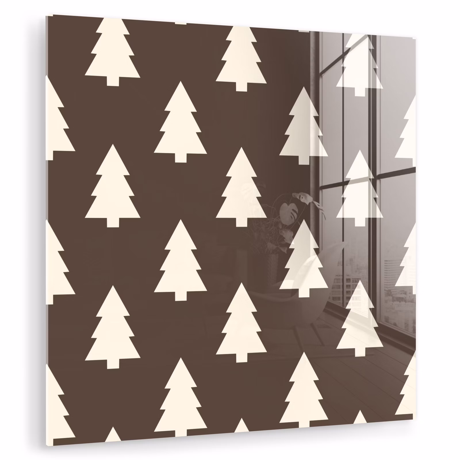 Glas schilderij - Kerstboom - Grijs - Crème — 1