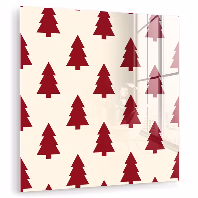 Glas schilderij - Kerstboom - Crème - Rood — 1