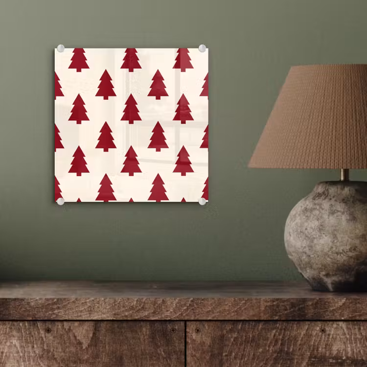 Glas schilderij - Kerstboom - Crème - Rood — 4