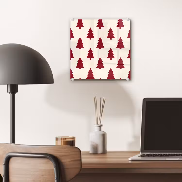 Glas schilderij - Kerstboom - Crème - Rood — 7