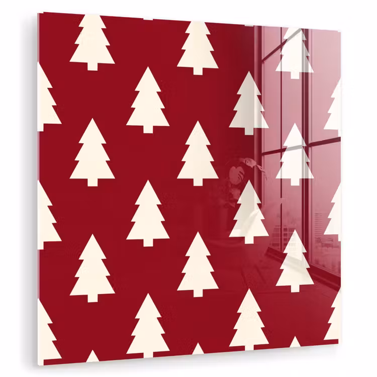 Glas schilderij - Kerstboom - Rood - Wit — 1