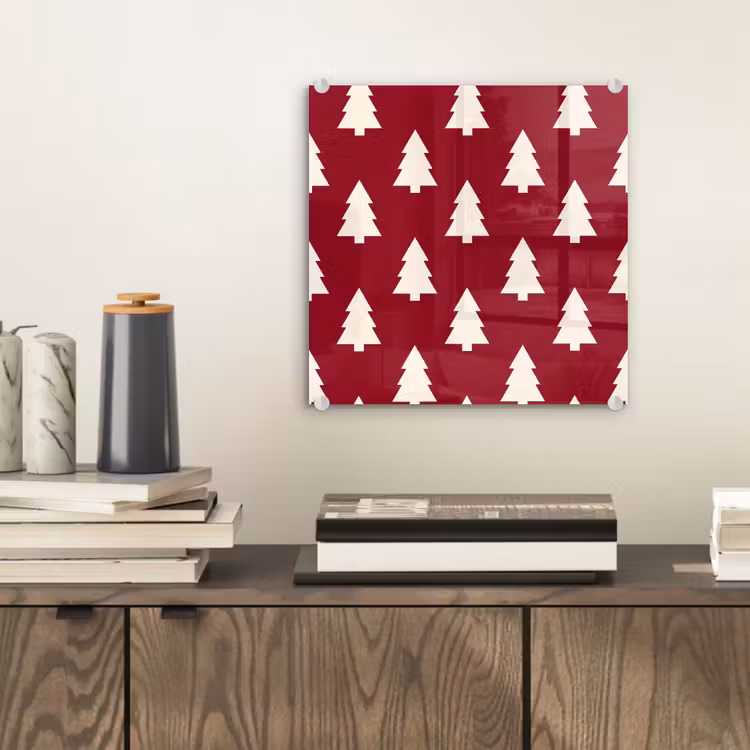 Glas schilderij - Kerstboom - Rood - Wit — 2