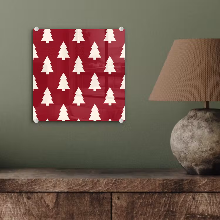 Glas schilderij - Kerstboom - Rood - Wit — 4