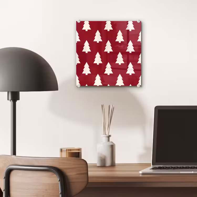Glas schilderij - Kerstboom - Rood - Wit — 7