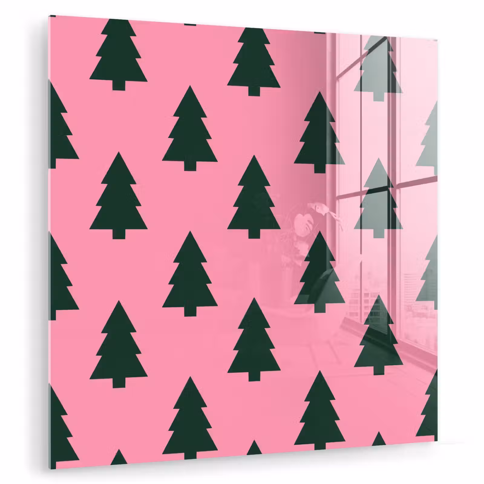 Glas schilderij - Kerstboom - Roze - Groen — 1