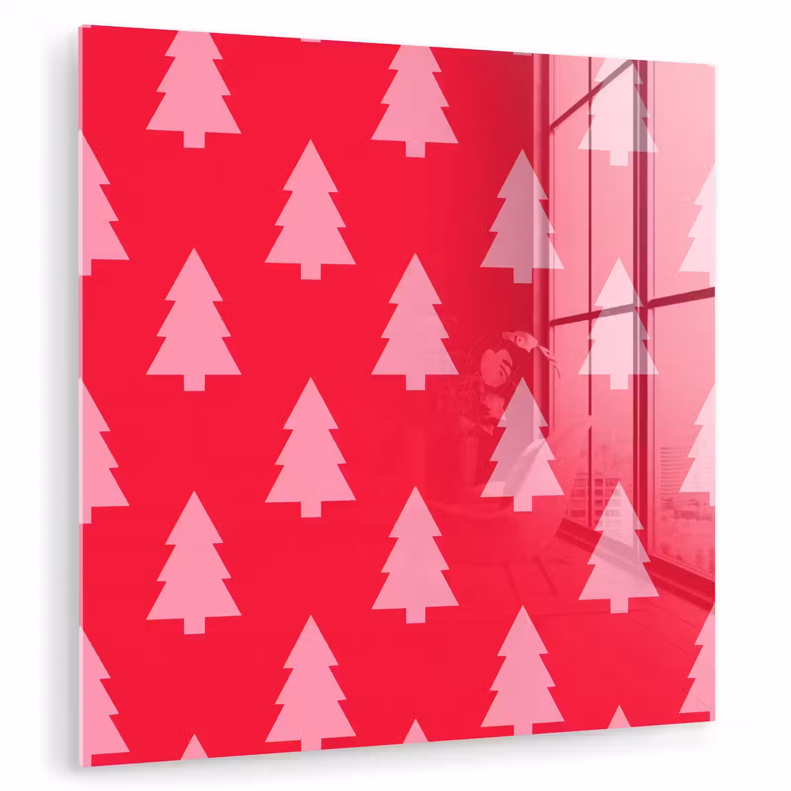 Glas schilderij - Kerstboom - Roze - Rood — 1