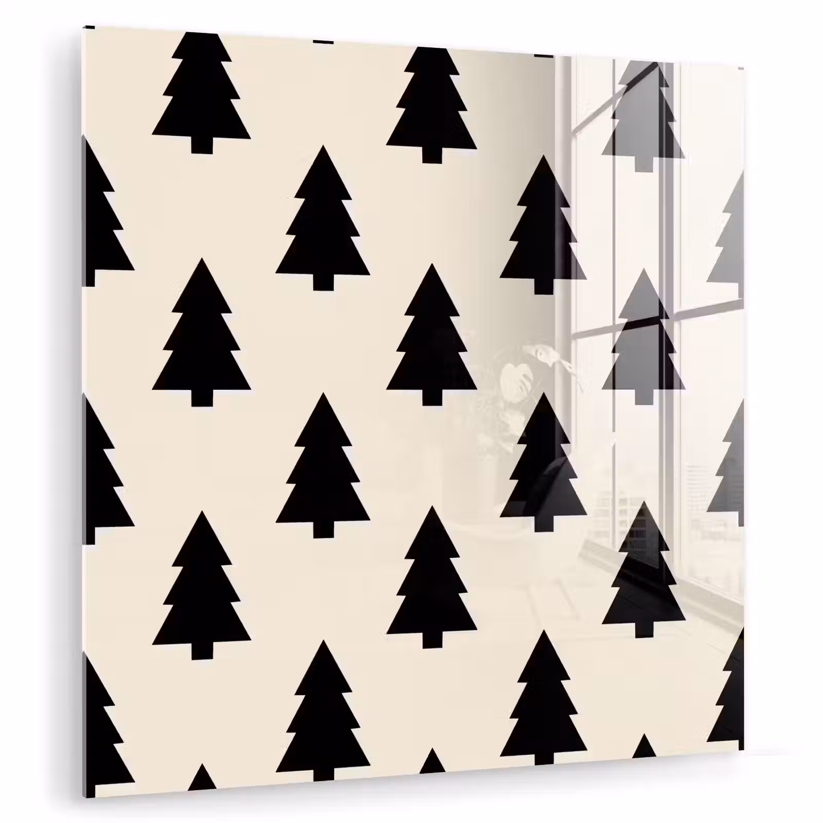 Glas schilderij - Kerstboom - Wit - Zwart — 1