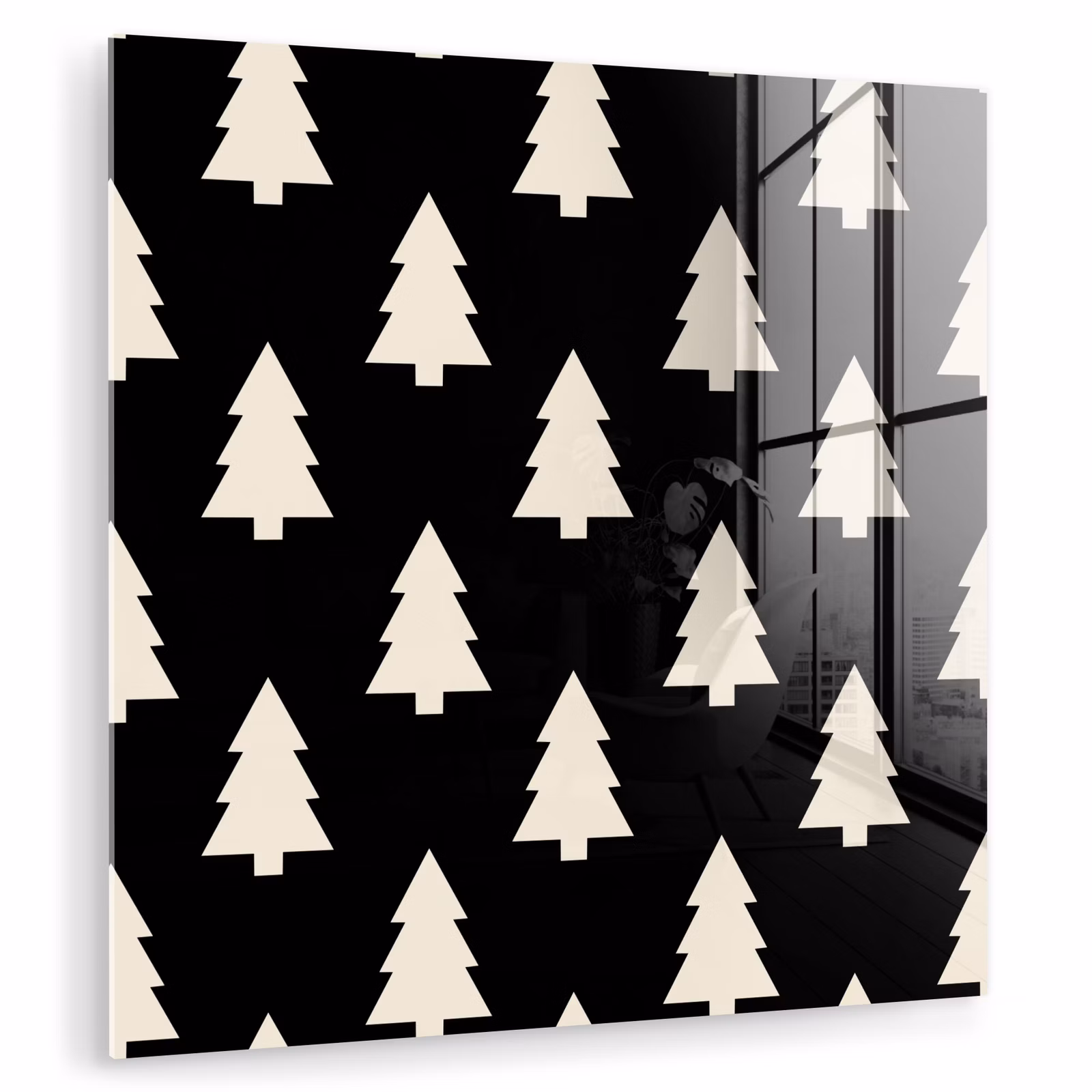 Glas schilderij - Kerstboom - Zwart - Wit — 1