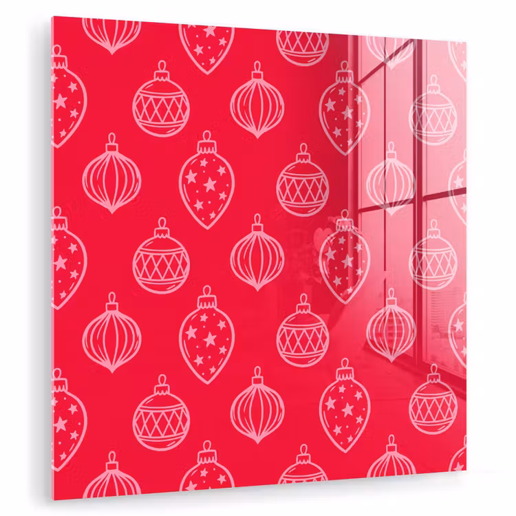 Glas schilderij - Kerstbal - Rood - Roze — 1