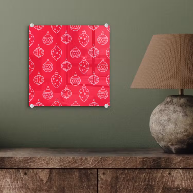 Glas schilderij - Kerstbal - Rood - Roze — 4