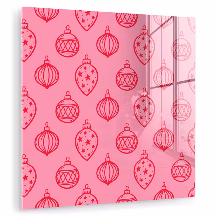 Glas schilderij - Kerstbal - Roze - Rood — 1