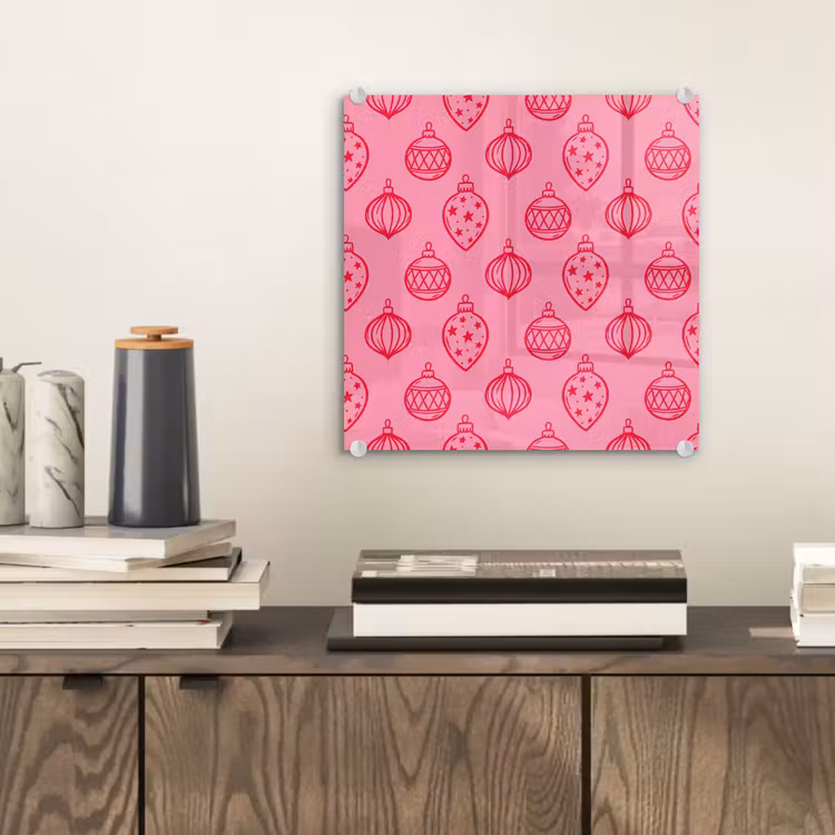 Glas schilderij - Kerstbal - Roze - Rood — 2