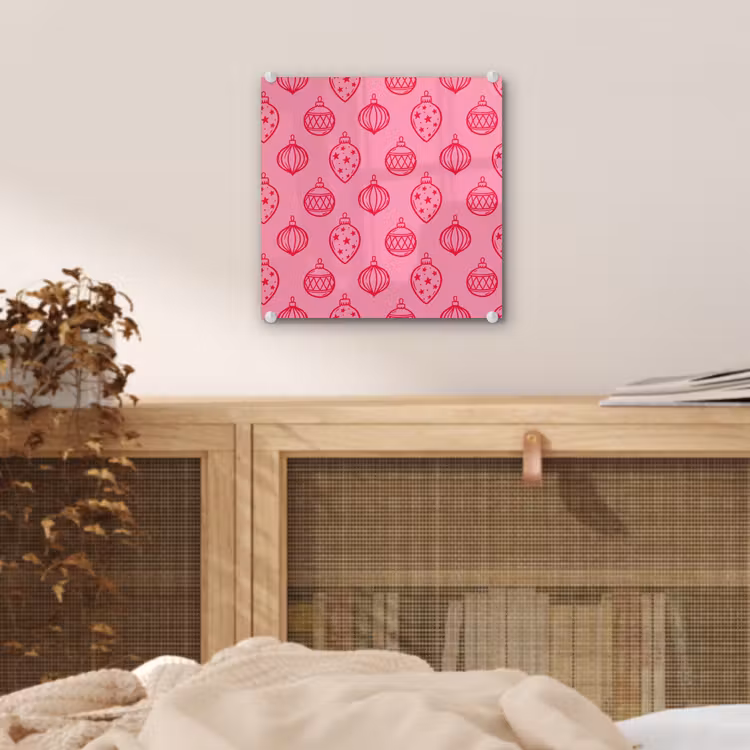 Glas schilderij - Kerstbal - Roze - Rood — 5