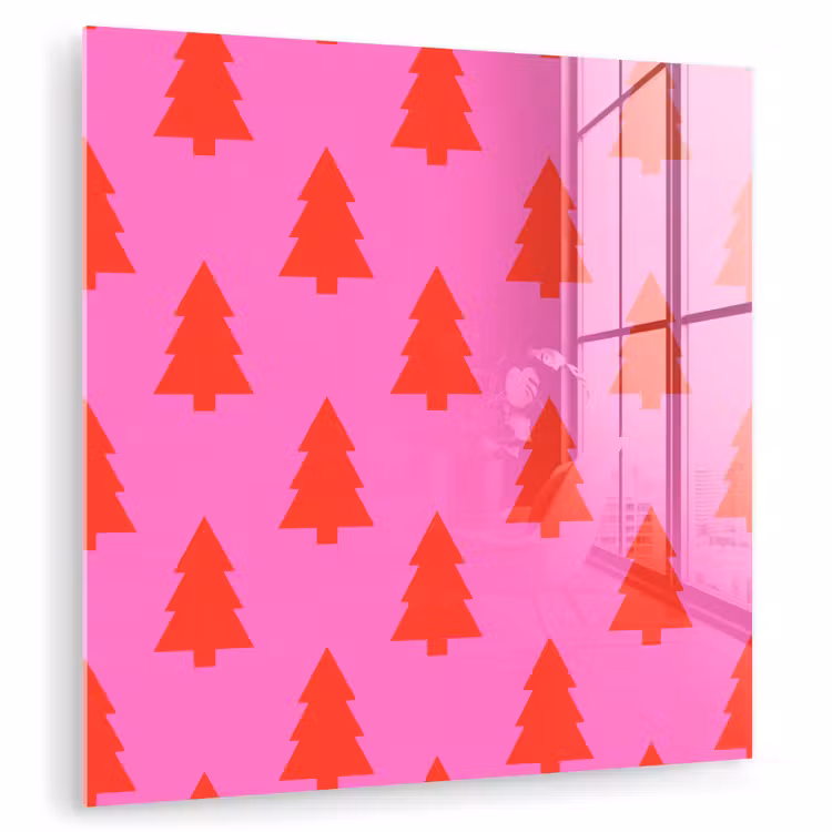 Glas schilderij - Kerstboom - Rood - Neon — 1
