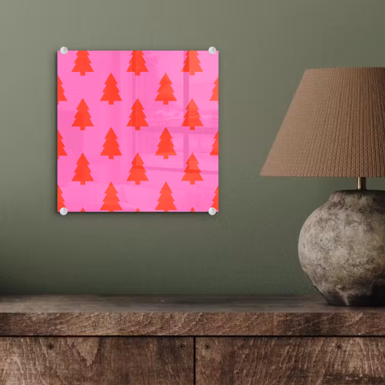 Glas schilderij - Kerstboom - Rood - Neon — 4