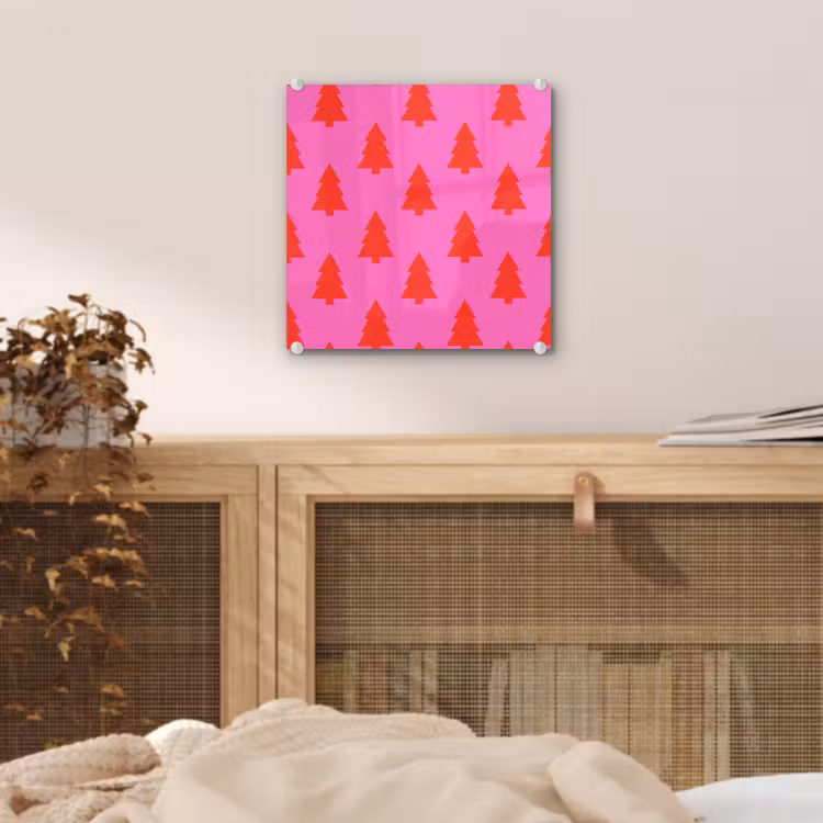 Glas schilderij - Kerstboom - Rood - Neon — 5