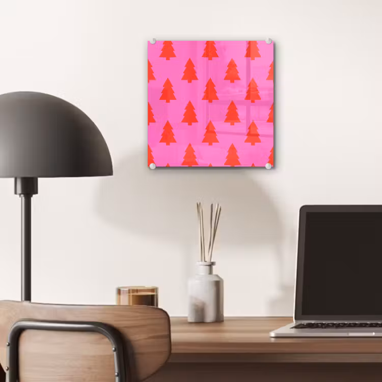 Glas schilderij - Kerstboom - Rood - Neon — 7