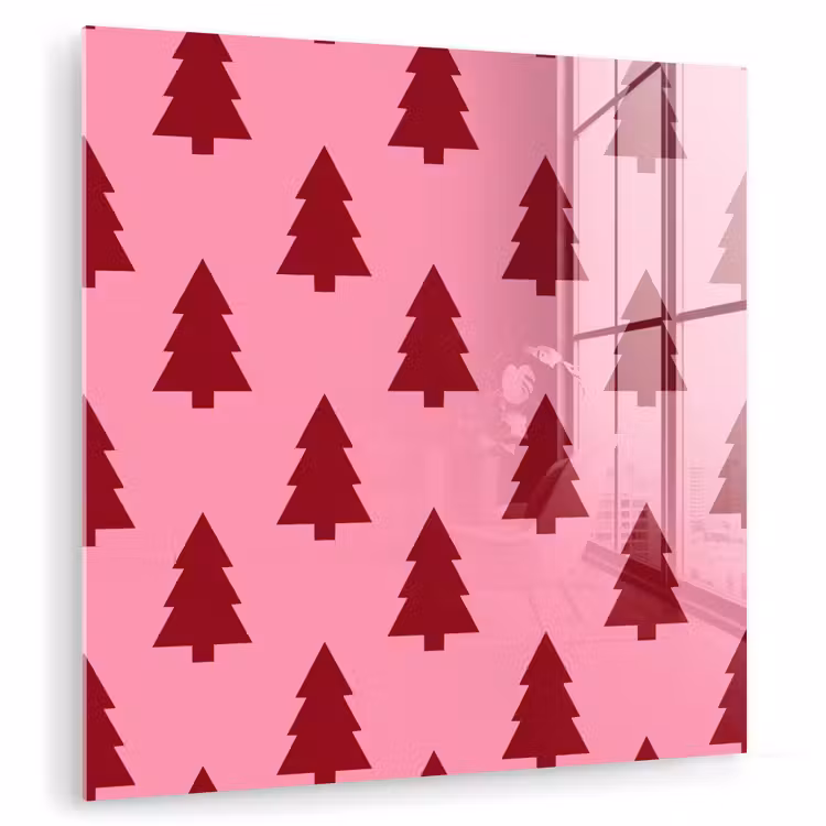 Glas schilderij - Kerstboom - Rood - Roze — 1