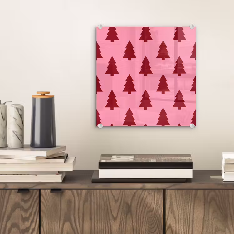 Glas schilderij - Kerstboom - Rood - Roze — 2