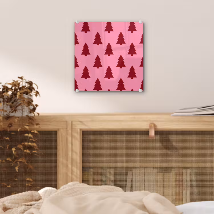 Glas schilderij - Kerstboom - Rood - Roze — 5