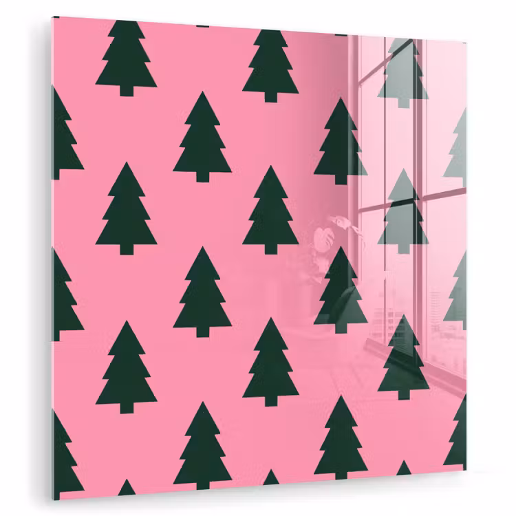 Glas schilderij - Kerstboom - Roze - Groen — 1