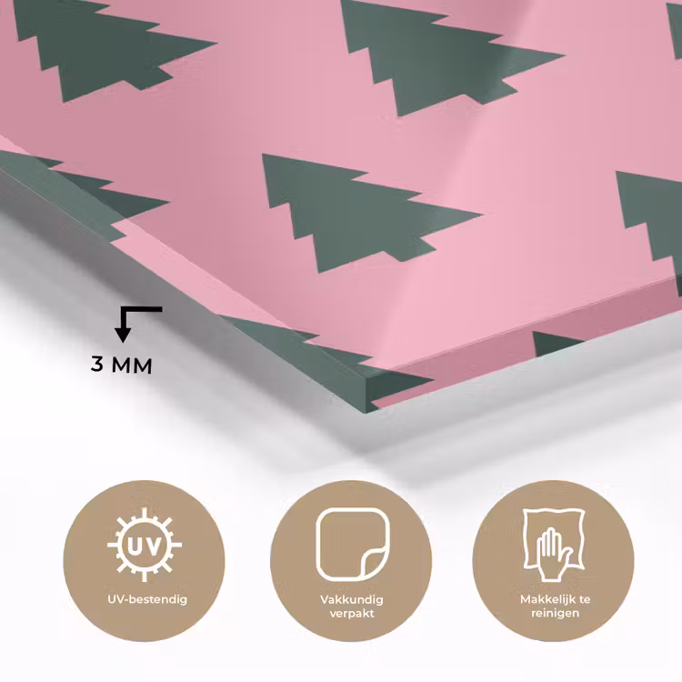 Glas schilderij - Kerstboom - Roze - Groen — 3