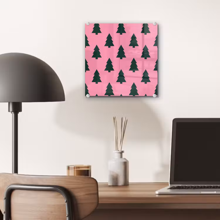 Glas schilderij - Kerstboom - Roze - Groen — 7